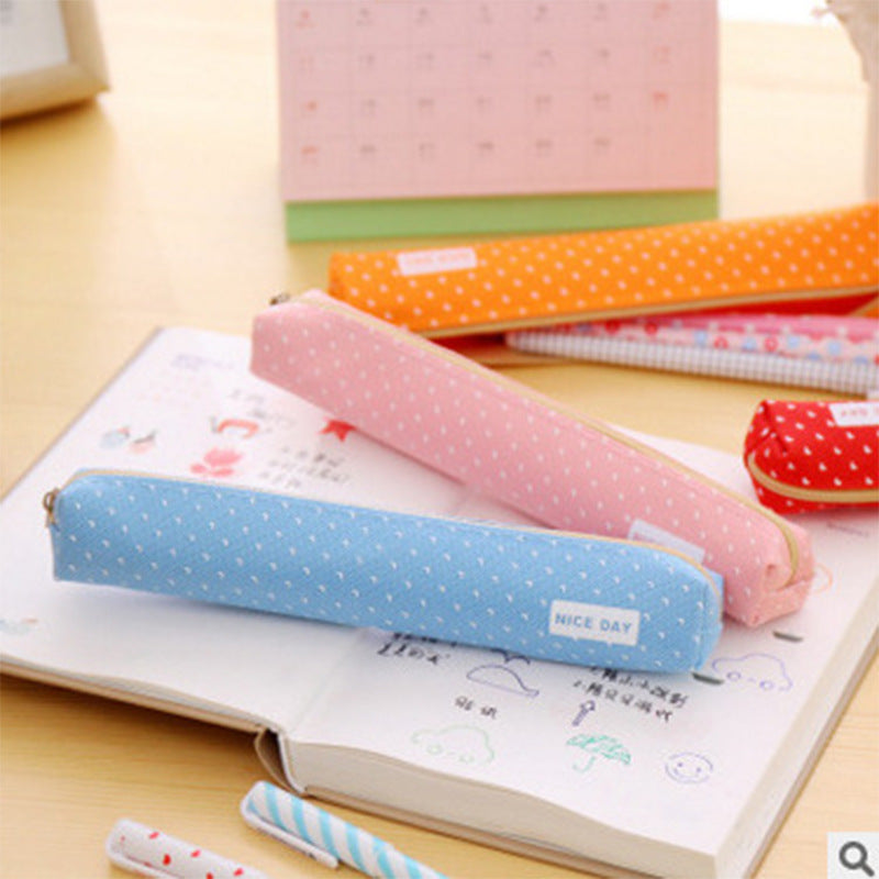 Wholesale Long Polka Dot Canvas Pencil Case